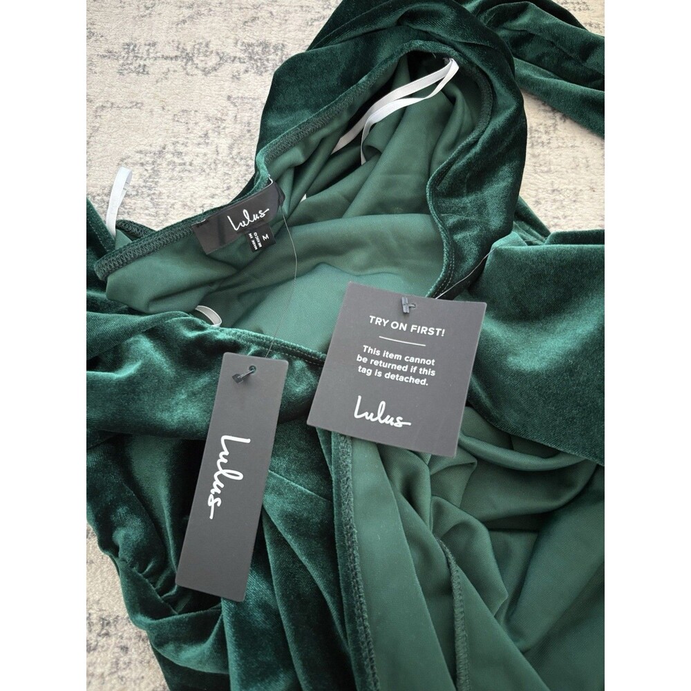 Lulus Notorious Icon Emerald Green Velvet Asymmetrical Maxi Dress Size Medium - Picture 4 of 9